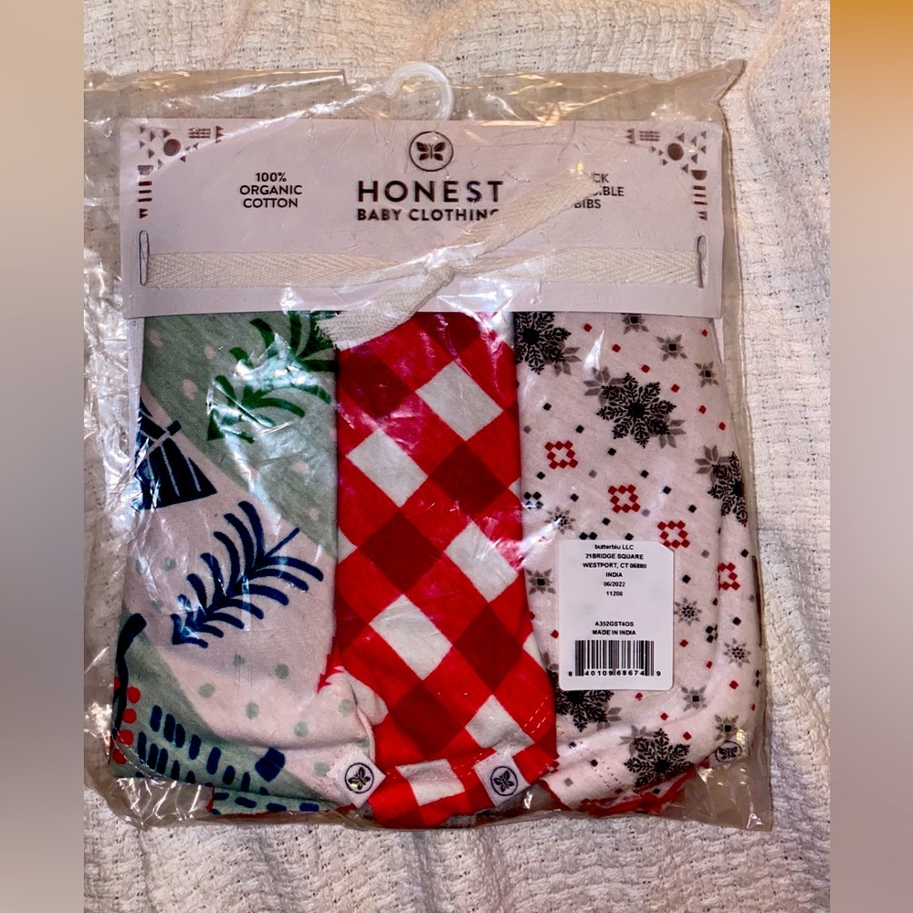 Honest Baby Clothing Holiday Organic Cotton Reversible Bandana Bibs - 3pk